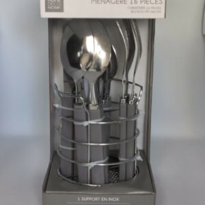 ménagère 16 pièces avec support inox – home décor factory