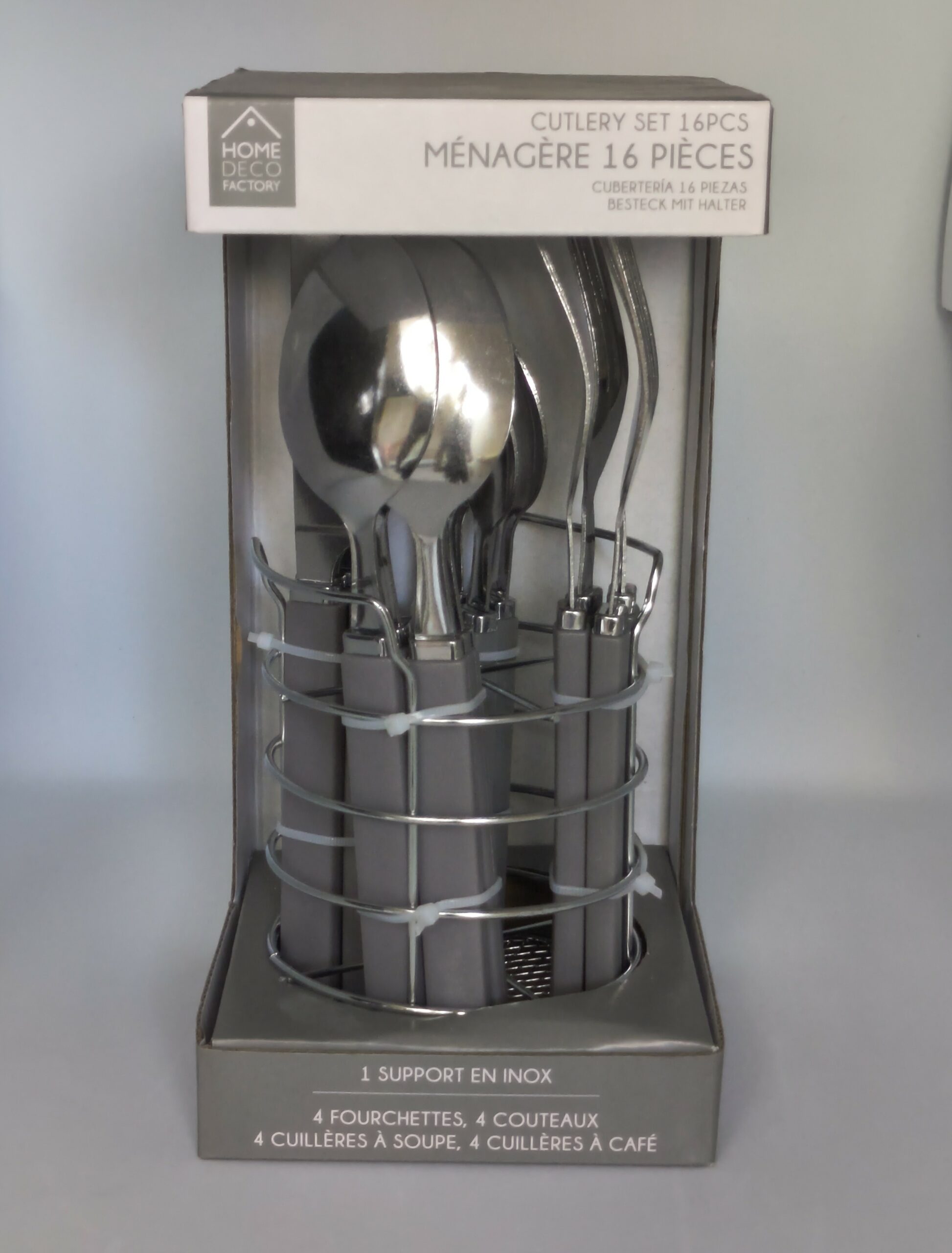 ménagère 16 pièces avec support inox – home décor factory
