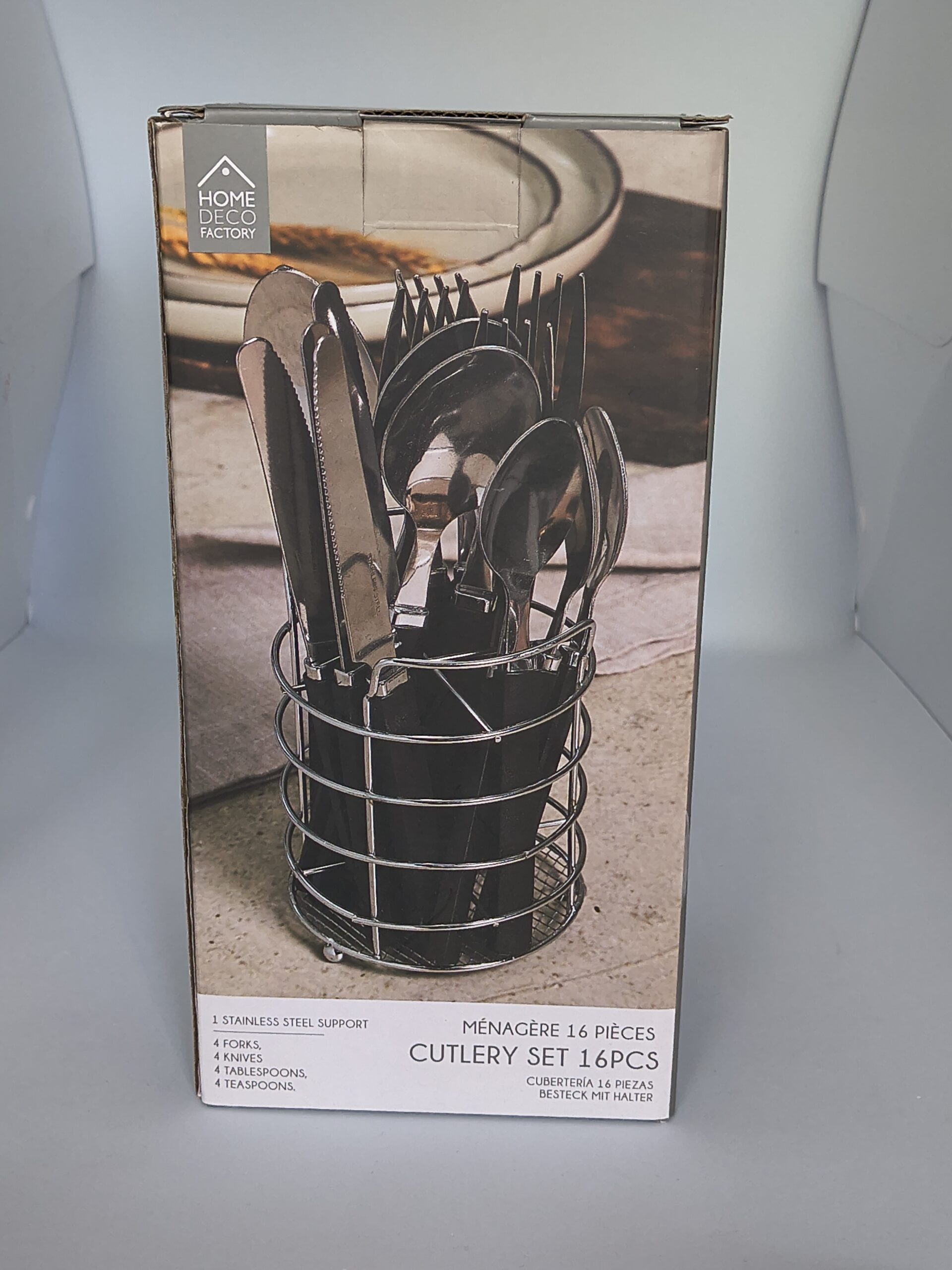 ménagère 16 pièces avec support inox – home décor factory
