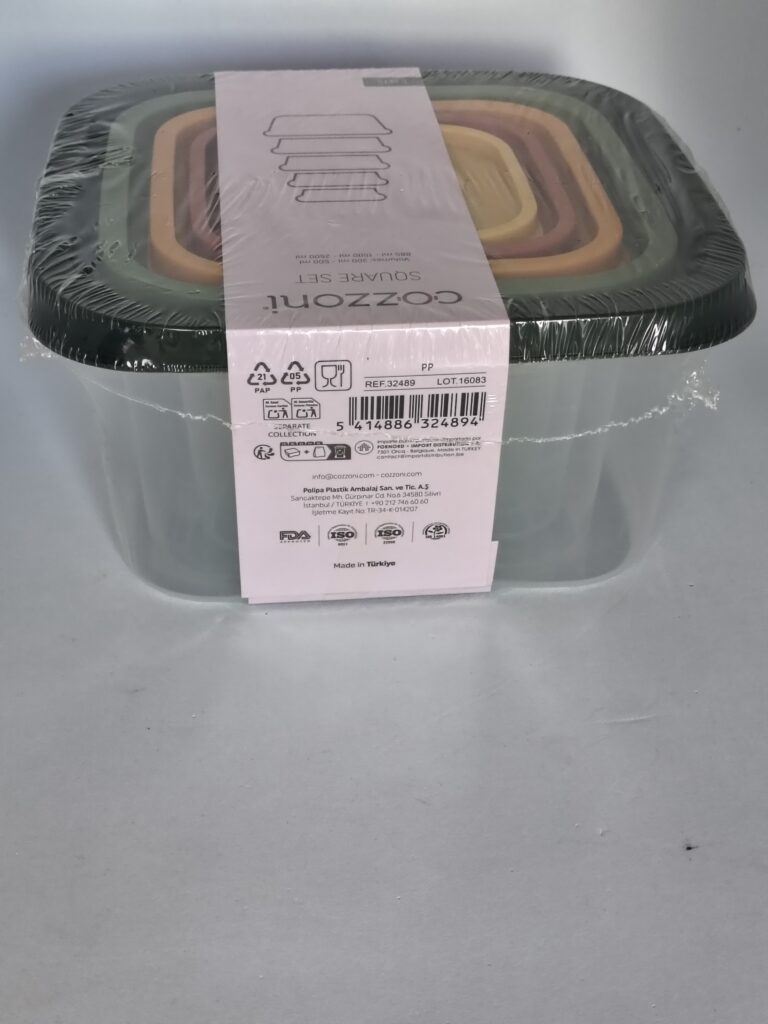 set de 5 boîtes alimentaires cozzoni – carrées, empilables et colorées – 1085 à 5300 ml