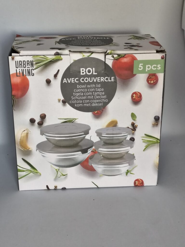 set de 5 bols avec couvercle urban living – verre transparent – conservation et préparation