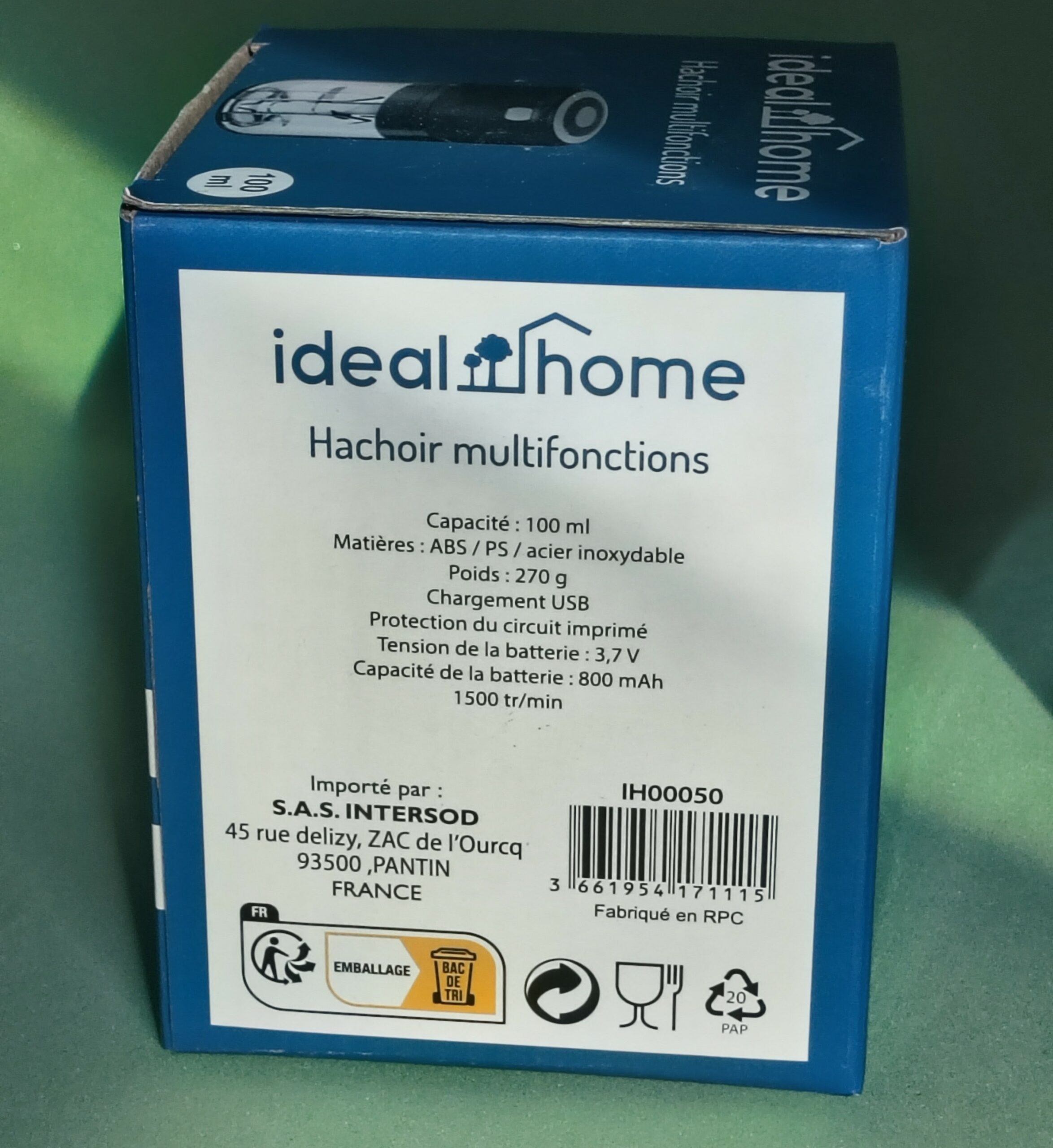 hachoir multifonctions rechargeable usb – ideal home – 100 ml