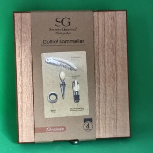 coffret sommelier secret de gourmet – 4 accessoires Œnologie en boîte bois